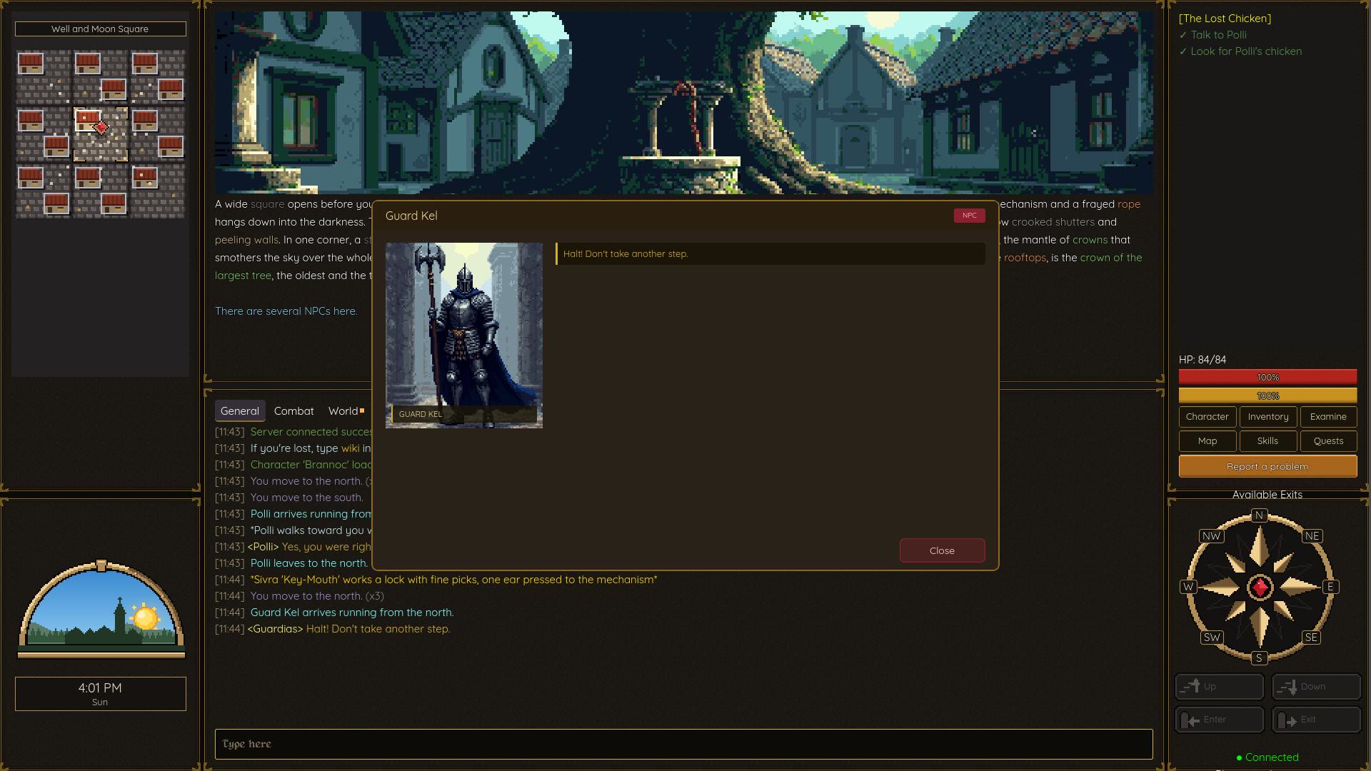 The town watch confronting the player